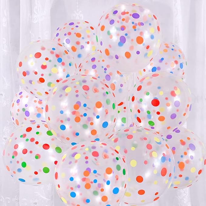 50 Pieces Polka Dot Balloons, 12 Inch Rainbow Balloons, Clear Latex Balloon with Multicolor Dots for Women Men Colorful Birthday Decoration, Party Supplies, Engagement Wedding Party
