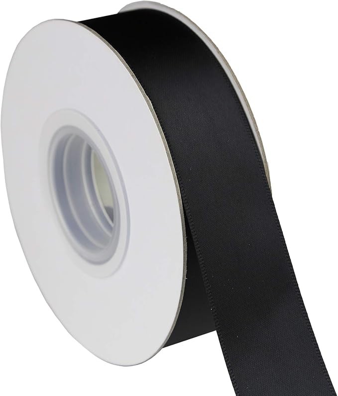 1" Inch Double Faced Satin Ribbon 50 Yards-Roll Set for Gift Wrapping Scrap Books Party Favor Hair Braids Baby Shower Decoration Floral Arrangement Craft Supplies, Black Ribbon