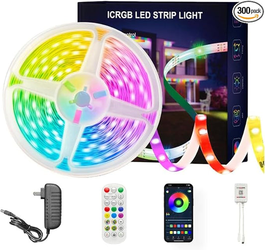 Led Lights for Bedroom 65.6FT Smart IC+RGB, Music Sync Color Changing Strip Lights, 24Key Remote+App Control Light Strip for BedHead,Underbed,Ceiling,Background Wall