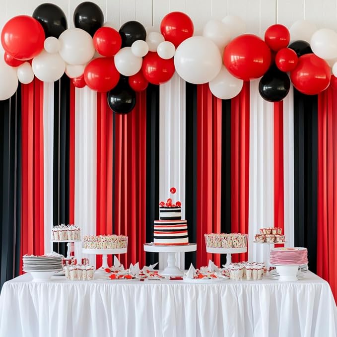 Captain Décor 8 Red Black and White Streamers, 656ft Pack of Crepe Paper for Red Black and White Party Decorations, Bridal Shower and Party Supplies & Birthday Decoration (1.8 inch x 82 ft/Roll)