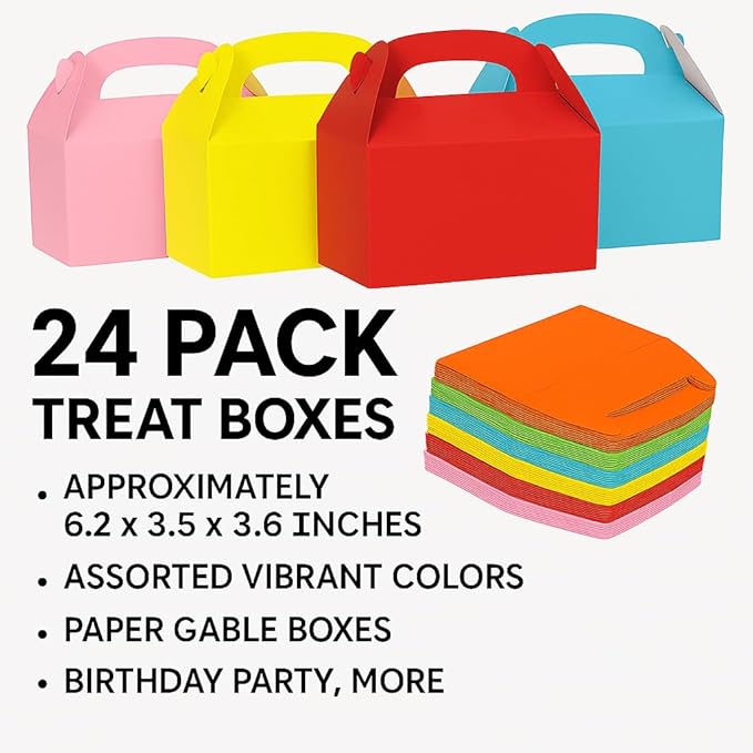 Oojami 24 Pack Treat Boxes Party Favor Boxes Paper Gift Boxes for Birthday Party Gable boxes (Assorted)