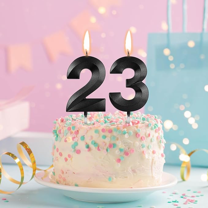 Number 23 Birthday Candles, 1.96 Inch Happy Birthday Cake Candles Cupcakes Topper Decoration for Birthday Party Wedding Anniversary Celebration Supplies (Black)