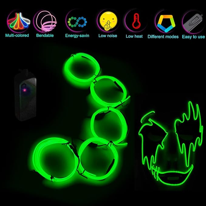 Neon Light 5-in-1 Meter Wire，Portable Battery Pack with Decorative Wire，Suitable for Birthday Parties，Thanksgiving and Other Occasions. (Green)
