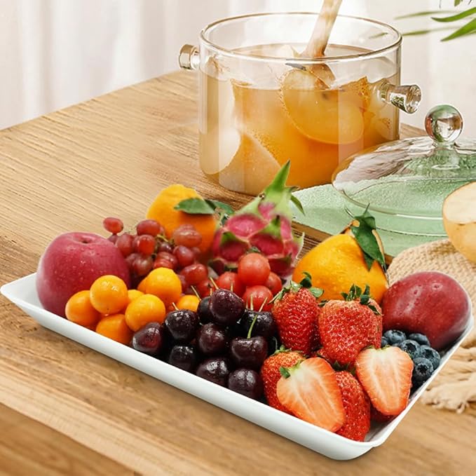 Serving Tray Platter, 2 Pcs Food Tray for Veggie Fruit Snack Dessert Cookie Cheese, Food Trays for Party Supplies Display, Plastic Platters for Serving Food, Large White Trays, BPA Free