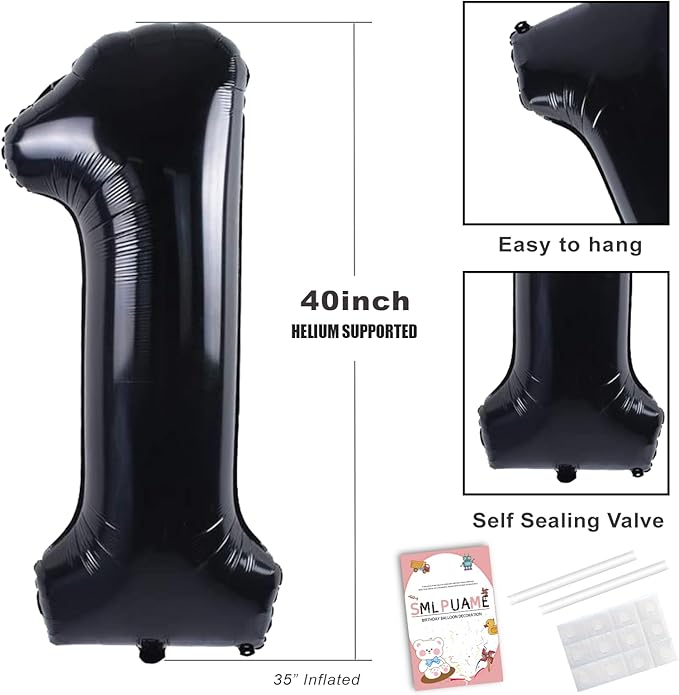 40 inch Number Balloon 0-9 Black Large Number 10 Balloons,Digital Balloons for Birthday Party Celebration Decorations Supplies, Helium Foil Number Balloons for Wedding Anniversary