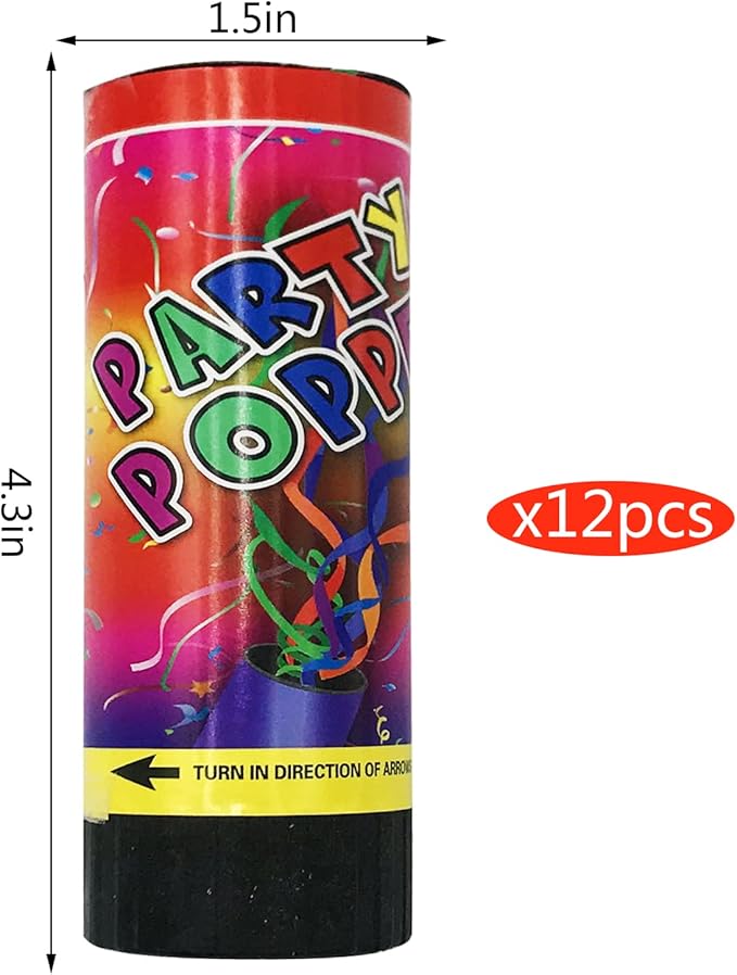 12 PCS Confetti Poppers Cannons for Wedding Birthday Graduation Baby Shower Anniversary Christmas New Year's Kids Fun Party Supplies Decorations and Favors