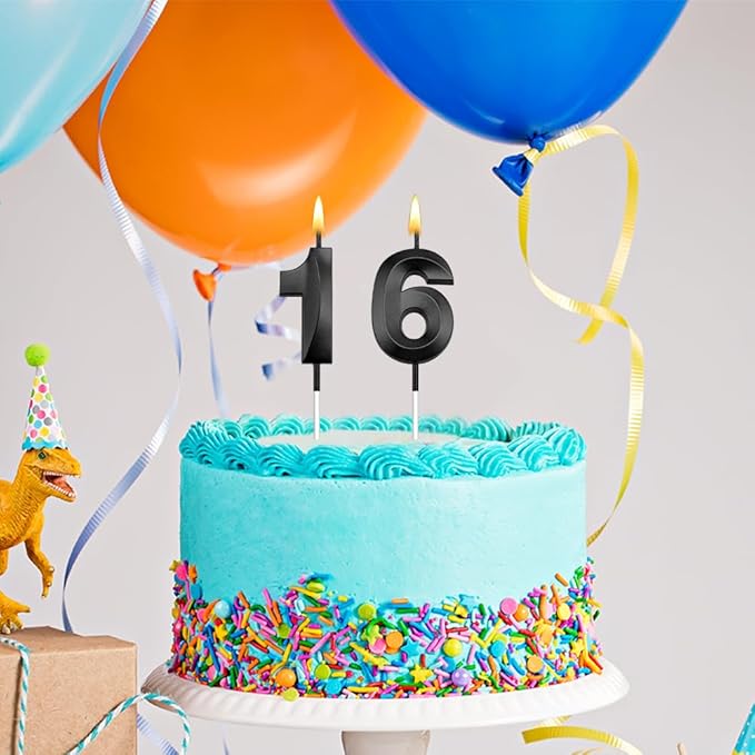 16 Candles for Cake 16 Birthday Candles 16th Birthday Decorations for Boys 16th Birthday Decorations for Girls Black Birthday Candles 16 Candle 16 Boy Birthday Cake Topper