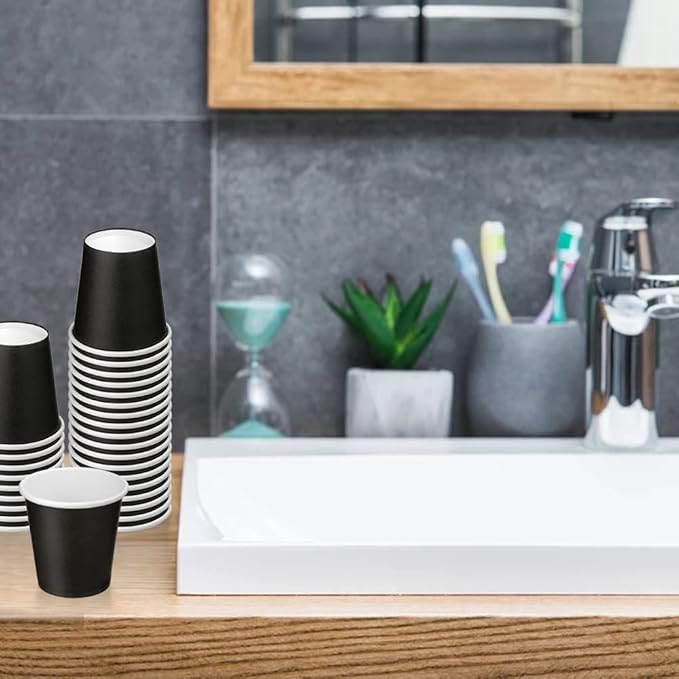 3 oz Paper Cups, Black Mouthwash Cups 50 Count, Disposable Bathroom Cups, Espresso Cup Small Paper Cups for Party, Picnic, Travel, Espresso and Snack