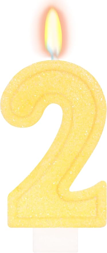 Yellow Birthday Candles for Boys Girls - Number 2 Candle Cake Topper for Yellow Party Decorations Sunflower Birthday Decorations