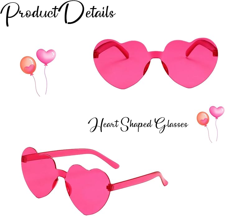 REHALY Valentine's Day Gifts - 16pcs Heart Shaped Rimless Sunglasses in Colorful Pink and Blue