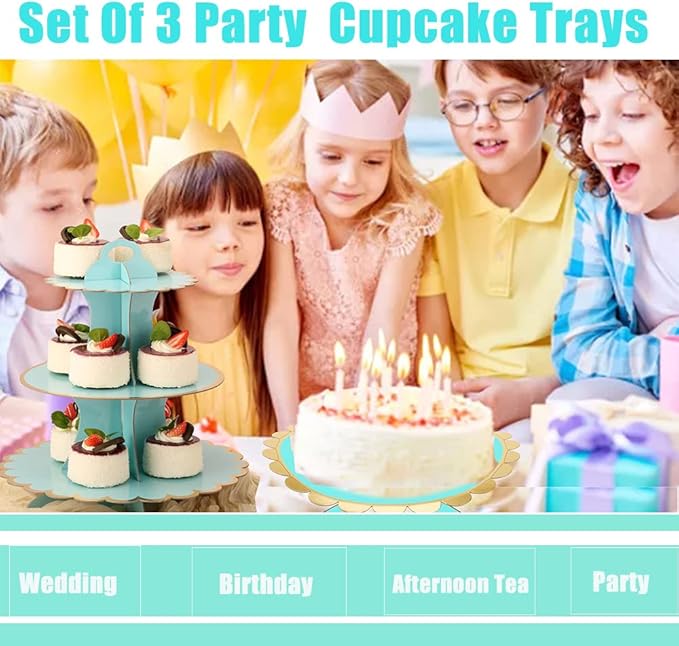 MRPAPA Cupcake Stands, 2 Pack Cup Cake Stand , Cupcake Display Dessert Tray ,Round Cardboard Cupcake Stand for 24 Cupcakes Perfect for Birthday Baby Bridal Shower Party Supplies (Blue)