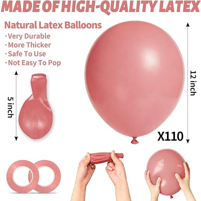 110pcs Dusty Pink Balloon 12 Inch, Brush Pink Latex Balloons for Birthday Party Baby Shower Wedding(with 2 Ribbons).