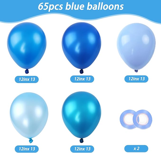 RUBFAC Blue Balloons, Light Blue Birthday Balloons 65pcs Pearl Pastel Party Balloon for Birthday Baby Shower Wedding Frozen Theme Party Decorations