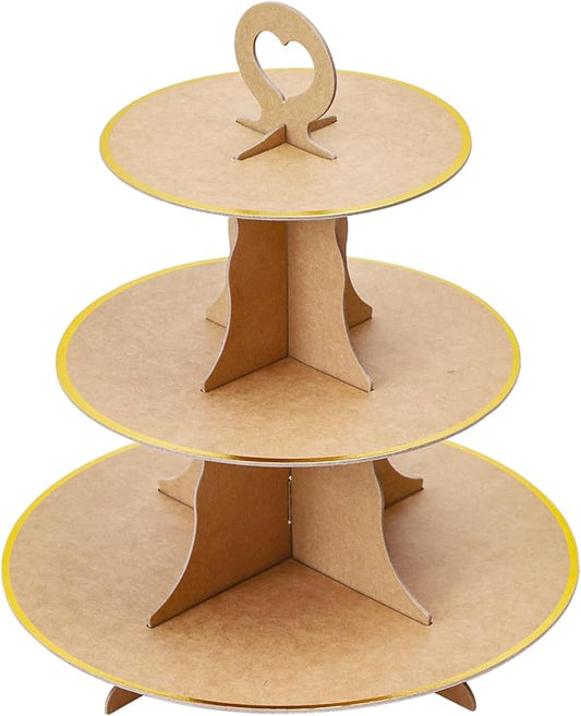 Soleebee 3-Tier Round Cupcake Stand, Cardboard Cupcake Tower, Dessert Cup Cake Stand Tower for Birthday Wedding Party Decoration, Cupcake Tier Stand 1 Set (Brown Gold)