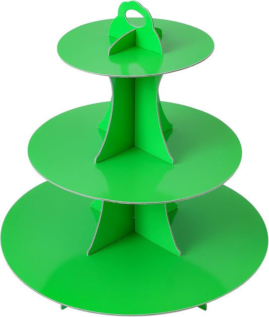 Soleebee 3-Tier Round Cupcake Stand, Cardboard Cupcake Tower, Dessert Cup Cake Stand Tower for Birthday Wedding Party Decoration, Cupcake Tier Stand 1 Set (Green)
