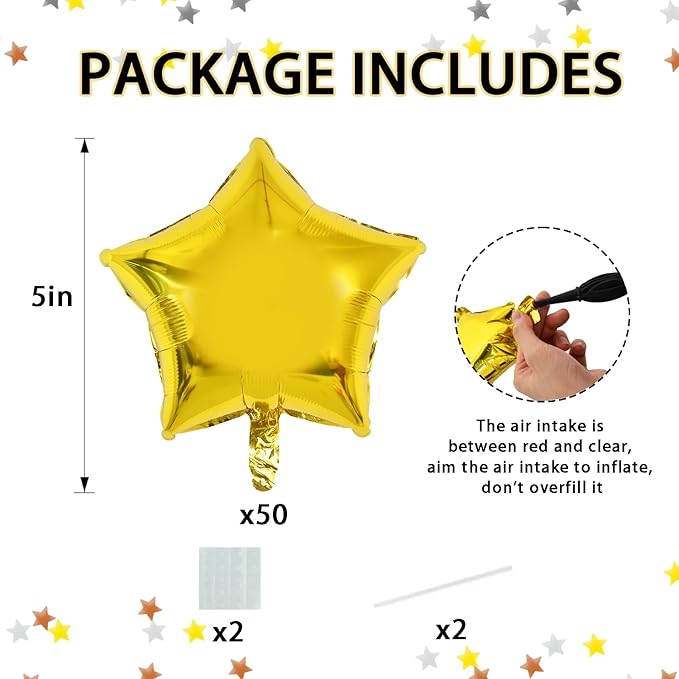 TONIFUL 50Pcs Stars Balloons 5 Inch Gold Star Shape Foil Balloon Star Mylar Balloons for Birthday Wedding Baby Shower Anniversary Engagement Party Decorations Supplies