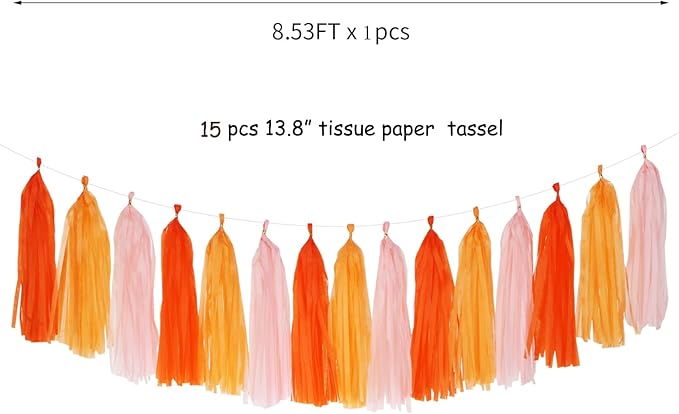 Pink-Orange Groovy Party-Decorations Tassel-Garland - 15pcs Fall Autumn Thanksgiving Harvest Tassels, Birthday Baby Bridal Shower Engagement Wedding Decor Panduola