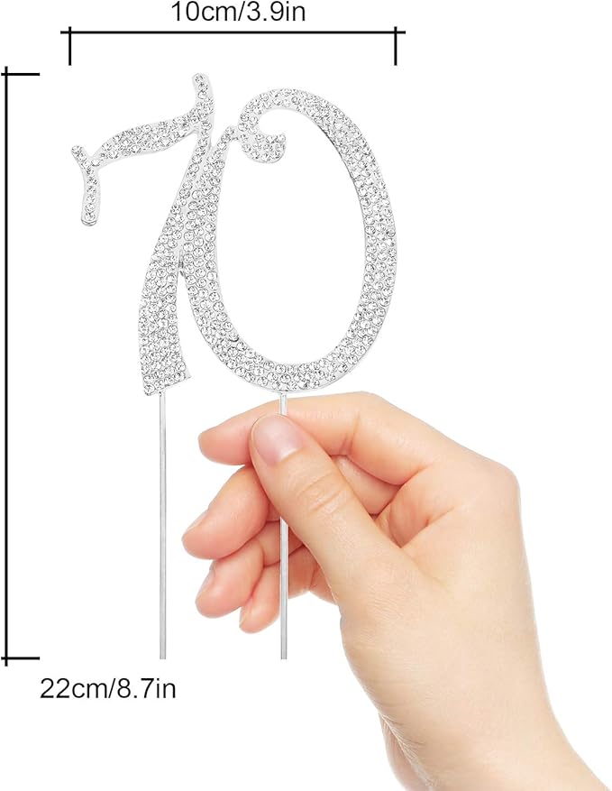 Bling Crystal Rhinestone 70 Birthday Cake Topper - Best Keepsake | 70th Party Decorations Silver