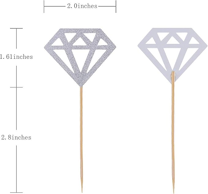 50 Pack Cupcake Toppers Silver Glitter Diamond Cakes Toppers Cupcake Decor Party Cake Decoration Supplies