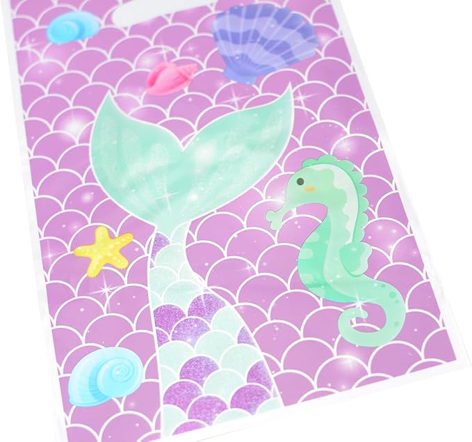 YYaaloa 30pcs Goodie Bags Party Favor Plastic Candy Gift Loot Bulk for Birthday Baby Shower Return Gift (Purple-Mermaid)