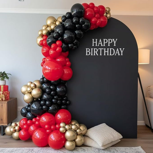 Red and Black Gold Balloons Garland Arch Kit 153Pcs with Star, Black Red Gold Balloons for 2025 Graduation Birthday Anniversary Casino New Year Prom Party