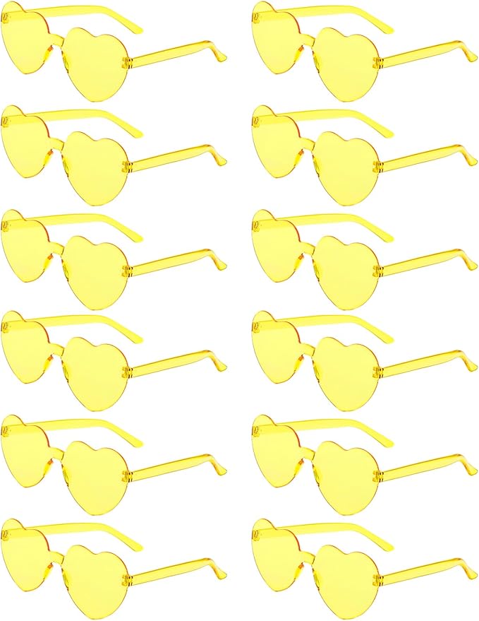 12 Pairs Heart Shaped Sunglasses Candy Color Rimless Fun Heart Glasses for Women Party Favors