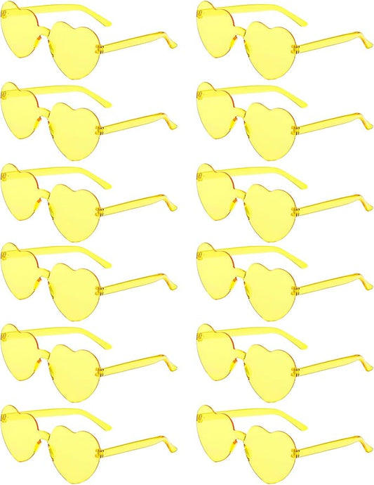 12 Pairs Heart Shaped Sunglasses Candy Color Rimless Fun Heart Glasses for Women Party Favors