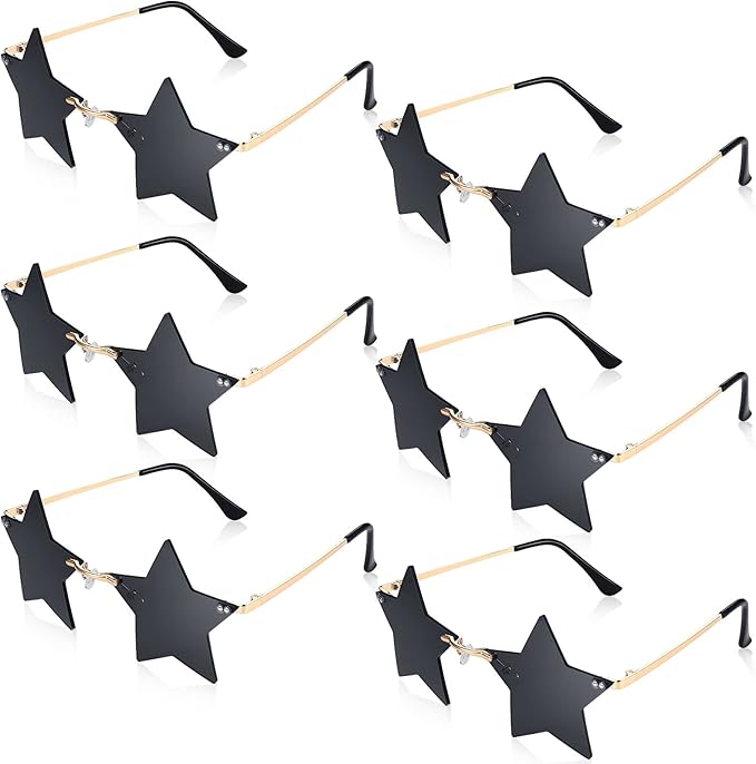 Konohan 6 Pairs Rimless Star Shape Sunglasses Disco Glasses Pentagram Sun Glasses for Women Men Bar Party Supplies Eyewear