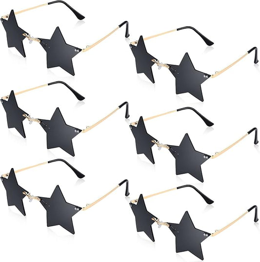 Konohan 6 Pairs Rimless Star Shape Sunglasses Disco Glasses Pentagram Sun Glasses for Women Men Bar Party Supplies Eyewear