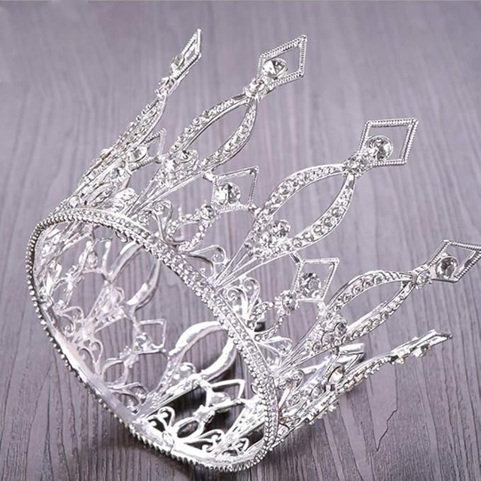 Crown Cake Topper Rhinestone Crystal Handmade Tiara Cake Decoration for Baby Shower Birthday Wedding Party Favors (Silver)