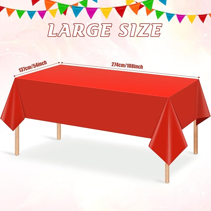 3Pcs Red Rectangle Tablecloths,Disposable Plastic Tablecloth,Waterproof Red Table Cover for Graduation Birthdays Weddings Anniversary Party Decorations,54 x 108 Inch
