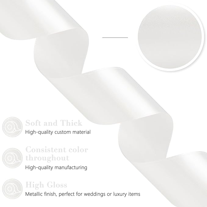 White Satin Ribbon 1-1/2 Inch, 60 Yards White Polyester Fabric Ribbon for Gift Wrapping Flower Bouquet Crafts Wedding Christmas Party