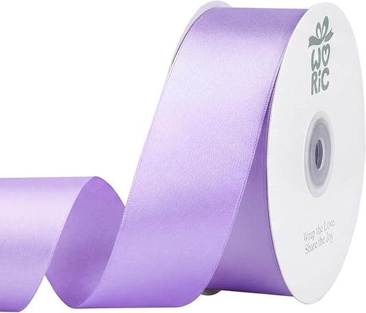 woric Light Purple Ribbon 1 1/2 Inch 50 Yards Solid Fabric Lavender Satin Ribbon for Mothers Day Flower Bouquet Gift Wrapping Wedding Party Vase Decorations