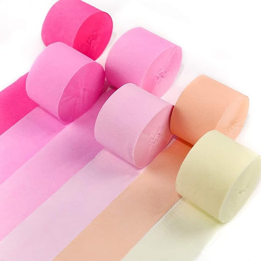 PartyWoo Pink Crepe Paper Streamers 6pcs 492ft Pack of Light Hot Dark Pink Peach Ivory White Crepe Paper Streamers for Birthday Gender Reveal Baby Shower Graduation Bachelorette Party Decorations