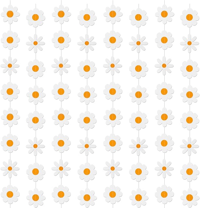 8 Pcs Daisy Boho Party Decorations – Groovy White Flower Paper Garlands, Hanging Banners for Wedding, Birthday, Shower & Retro Hippie Party Supplies