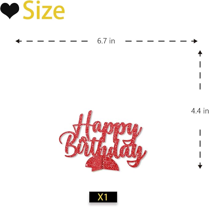 Happy Birthday Table Centerpiece, Red Glitter Birthday Party Paper Free Standing for Women Men, HBD Script Table Centerpiece for Bday Party Supplies