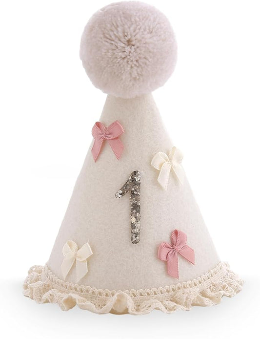 Bow Half Birthday Hat for Her – Pink 1/2 Crown, Half Way to One Bday Baby Girl Party Hat Decor, Cake Smash Outfit