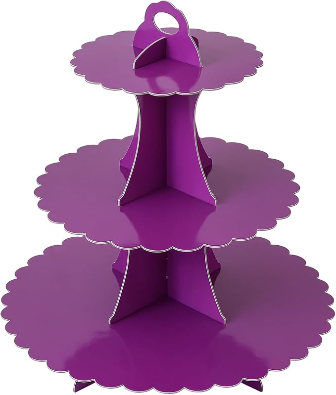 Soleebee 3-Tier Cupcake Stand, Cardboard Cupcake Tower, Dessert Cup Cake Stand Tower for Birthday Wedding Party Decoration, Cupcake Tier Stand 1 Set (Purple)