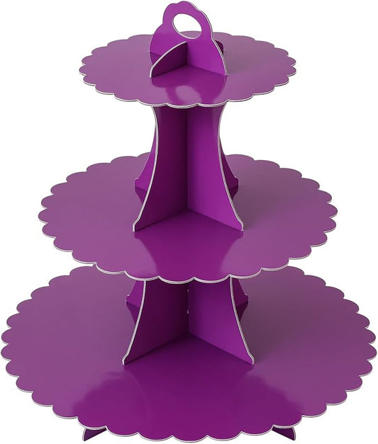 Soleebee 3-Tier Cupcake Stand, Cardboard Cupcake Tower, Dessert Cup Cake Stand Tower for Birthday Wedding Party Decoration, Cupcake Tier Stand 1 Set (Purple)