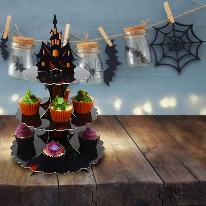 Halloween Party Supplies 3 Tier Cupcake Stand Cardboard Cake Stand Gothic Tower for Halloween Party Decorations