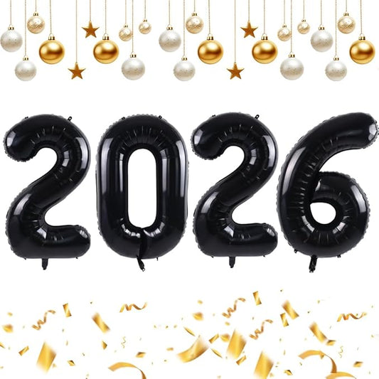 TONIFUL 2026 Graduation Balloons 42Inch Black 2026 Number Balloons Aluminum Foil Mylar Balloons for Graduation New Year Eve Decorations Class of 2026 Christmas Anniversary 2026 Grad Party Supplies