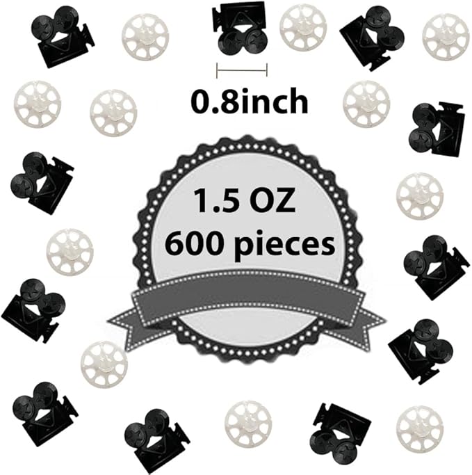 Werich camera Movie Night Party Confetti – 800 PCS Film Reel & Camera Foil Table Scatter Decorations Black and Silver Movie Theme Decor for Hollywood Awards, Cinema Birthday, Oscars Party Supplies
