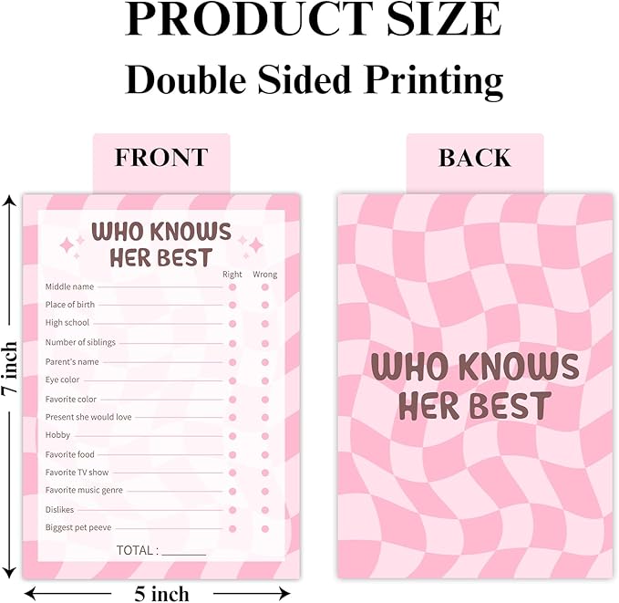 Who Know Her Best Birthday Party Games Cards for Birthday Sleepover Slumber Party Pink Sweet Party Favors & Supplies Activity for Women Set of 20 - YY025