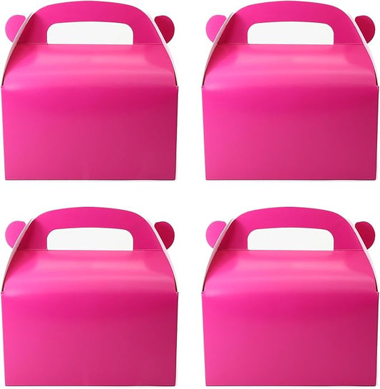 30-Pack Hot-Pink Party Favor Treat Boxes, Candy Boxes, Gable Paper Gift Boxes with Handles. Perfect for Bright Pink Theme Party, Birthday Party Baby Shower Decoration Supplies.