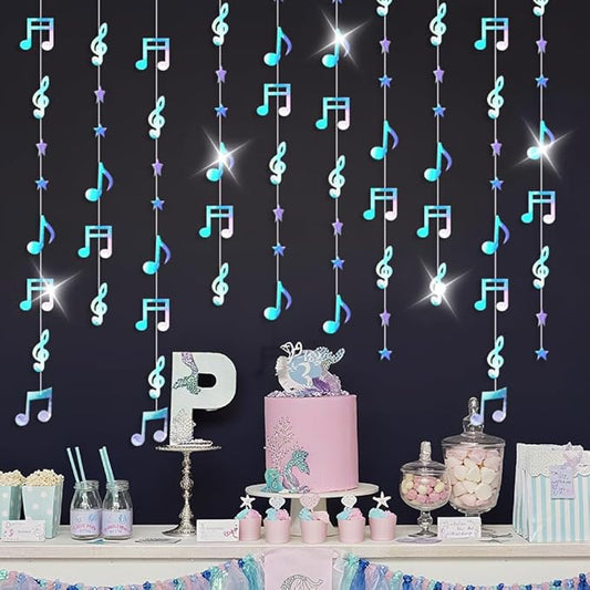 79FT Iridescent Music Note Garlands, Sparkling Holographic Hanging Musical Decorations, Ceiling Decor for Birthday, Wedding, Baby Shower, Bridal Shower & Concert, Music Party Supplies