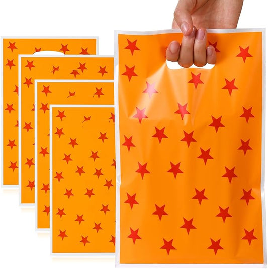 HappFestiv 50 Pcs Anime Party Favor Bags, Cute Cartoon Gift Bags with Handle, Yellow and Red Stars Treat Bags for Candy, Goodie Bags Party Supplies