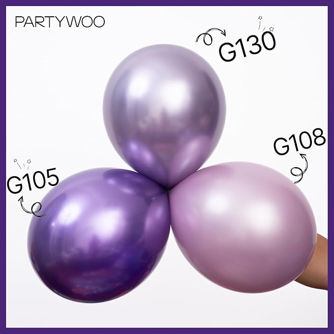 PartyWoo Metallic Purple Balloons 140pcs Different Sizes of 18 12 10 5 Inch Chrome Purple Balloon Arch Kit Garland for Graduation Wedding Baby Shower Princess Birthday Party Decorations Purple-G105