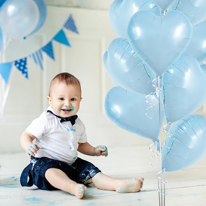 TONIFUL 30Pcs 18 Inch Baby Blue Heart Balloons Pastel Blue Heart Shape Foil Mylar Balloons Decoration for Birthday Valentine's Day Wedding Bridal Shower Anniversary Engagement Party Supplies