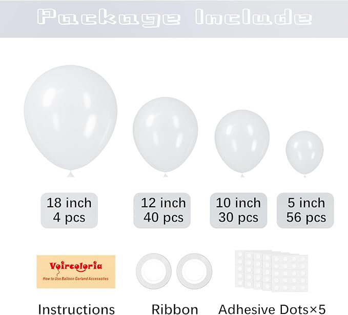 Voircoloria 130pcs Clear Balloons Different Sizes 18" 12" 10" 5" Transparent Latex Balloon Garland Arch Kit for Birthday Baby Shower Graduation Wedding Gender Reveal Anniversary Party Decorations