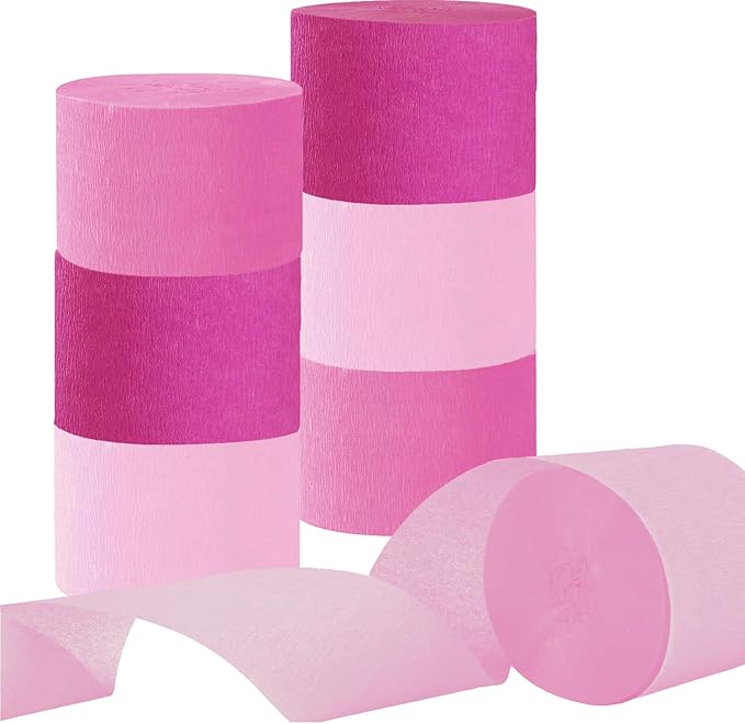 CC wonderland zone 6 Rolls Pink Crepe Paper Streamers for Baby Shower Wedding Engagement Girl Birthday Party Decorations